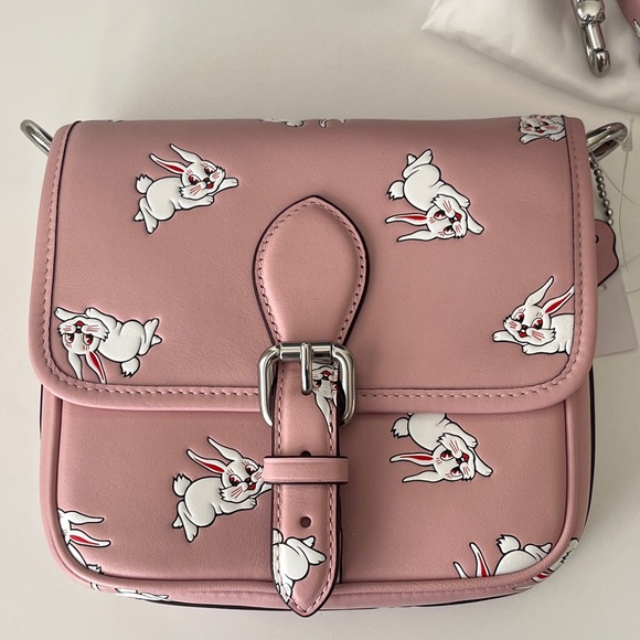 Coach x White Rabbit Pink Frankie Messager 19 Bag Crossbody With  Rabbit Print - Picture 2 of 9